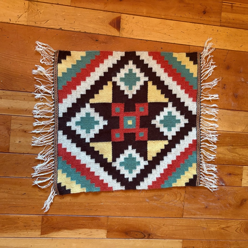 HAND WOVEN wool Geometric Patterned tapestry/ table rug